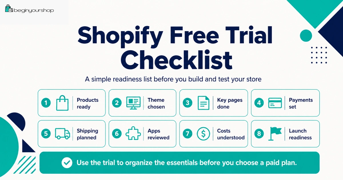 Shopify free trial checklist for beginners