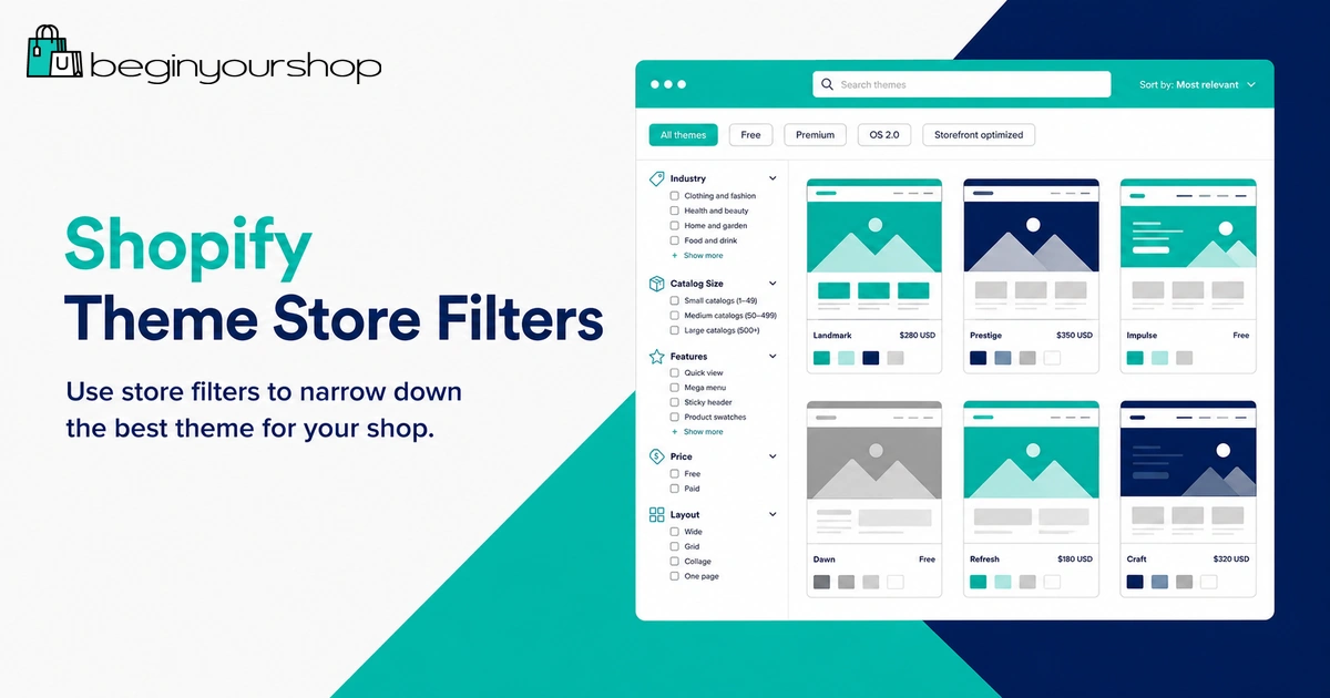 Shopify Theme Store filters for choosing a theme